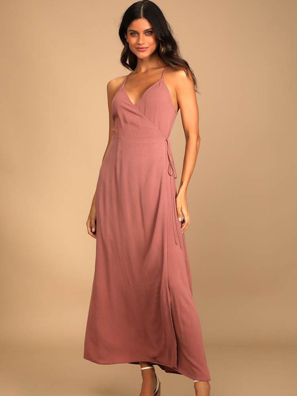 Make it an Adventure Mauve Purple Strappy Wrap Maxi Dress NWT